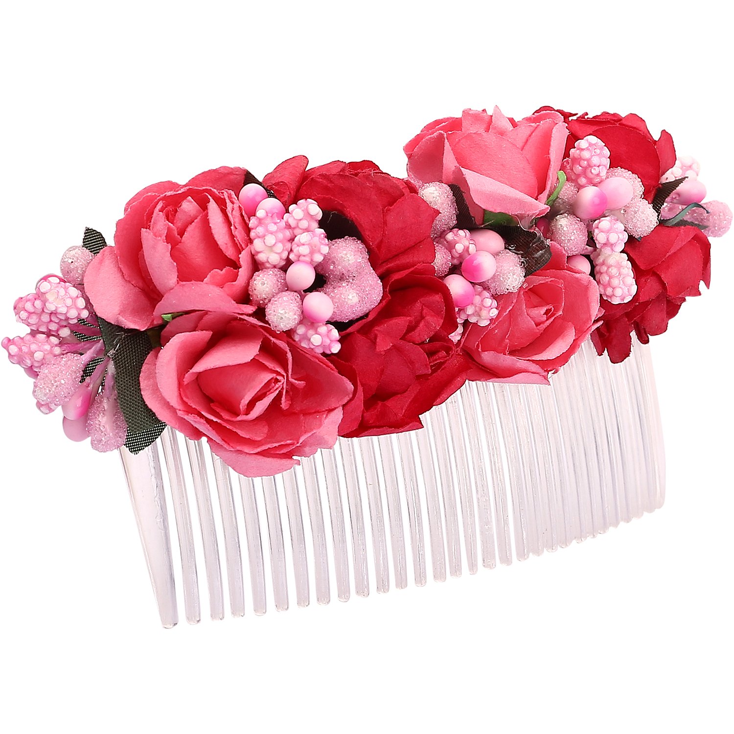 sanjog girl's flower comb clip (red, free size, vs101984)