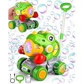 Dinosaur Bubble Lawn Mower for Toddlers, Rechargeable Automatic Bubble Blower with Lights,Handheld and Push 2 in1 Bubble Blower for Kid, Perfect for Party Favors and Activities for Girls and Boys