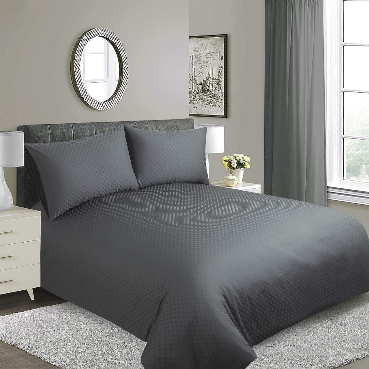 YINFUNG Jacquard Duvet Cover Set Dark Grey King Size 230x220 100