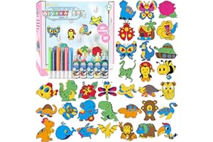 CAPKIT Window Paint Art, 36 Suncatchers Double Craft Kit for Kids – Children’s Make Your Own Fun Suncatcher Set Suction Cups DIY Car & Mirror Arts Crafts Children