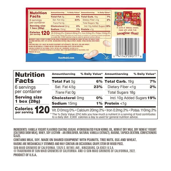 SUN-MAID VANILLA YOGURT COATED RAISINS – (6 PACK) 1 OZ SNACK-SIZE BOX – YOGURT COVERED DRIED FRUIT FOR LUNCHES AND BACK TO SCHOOL SNACKS