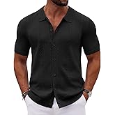 COOFANDY Men's Short Sleeve Knit Button Down Shirts Vintage Polo Shirt Casual Summer Beach Tops