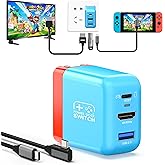 RREAKA Portable Switch Dock Charger for Nintendo Switch/OLED, Ideal for TV Docking Station with 4K@60Hz HDMI/USB2.0/PD USB-C Fast Charging Port and 4FT USB-C Cable (Blue, 30W)