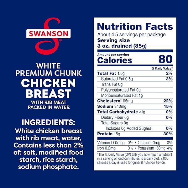 SWANSON WHITE PREMIUM CHUNK CHICKEN BREAST WITH RIB MEAT IN WATER, 12.5 OZ. (PACK OF 2)
