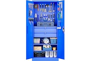 Yizosh Metal Garage Storage Cabinet with Locking Doors and 2 Drawers, Heavy Duty Steel Tool Cabinet with Pegboard, 71" - Lockable Cabinets for Garage, Warehouse, Basement (Blue)
