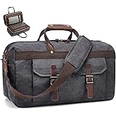 Duffle Bag for Men Waterproof Genuine Leather Canvas Travel Duffel Bags for Women Overnight Weekender Bag for Traveling