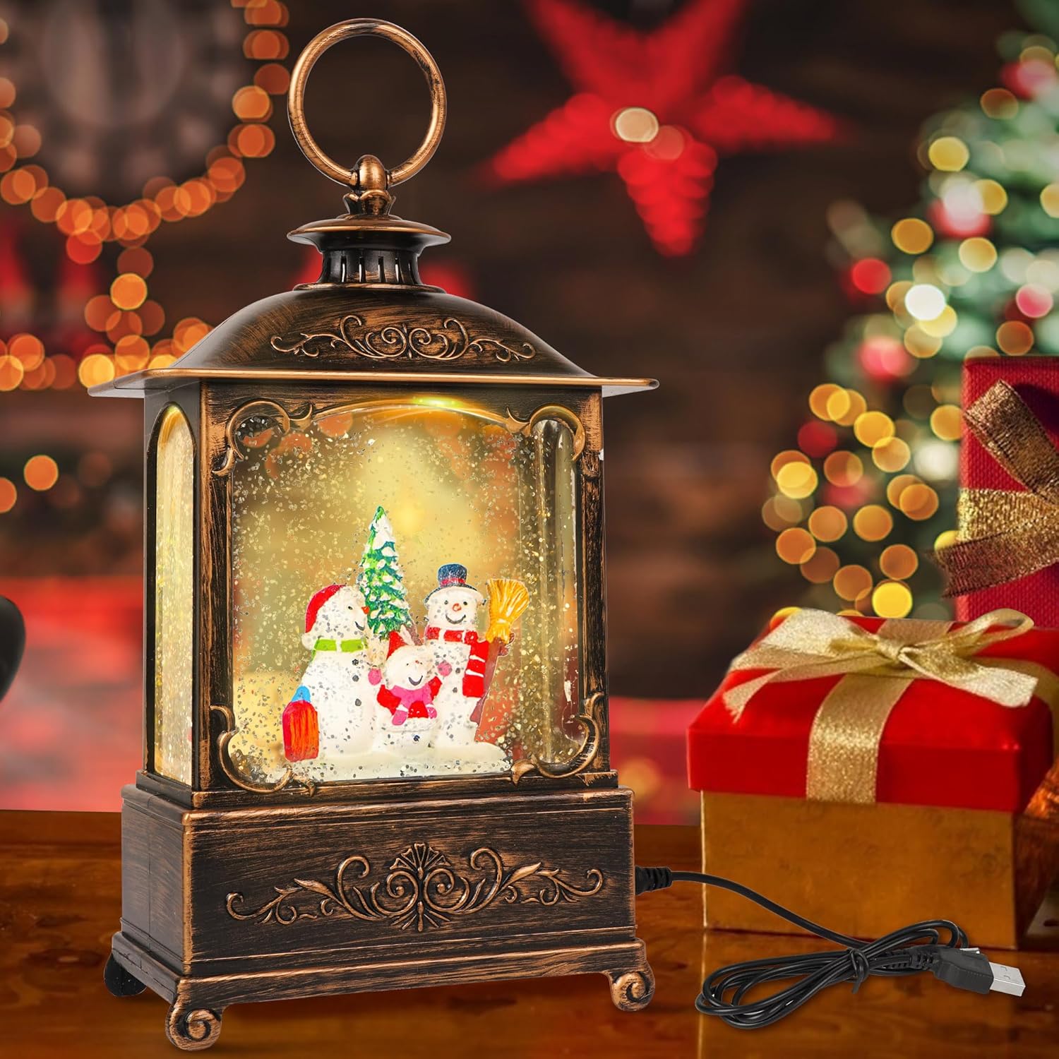 Snow Globes - 10.8'' Lighted Snowman Music Snow Globe Christmas Snow Globes Water Lantern with Swirling Glitter Decoration for Christmas Home Battery Operated or USB Powered (Snowman)