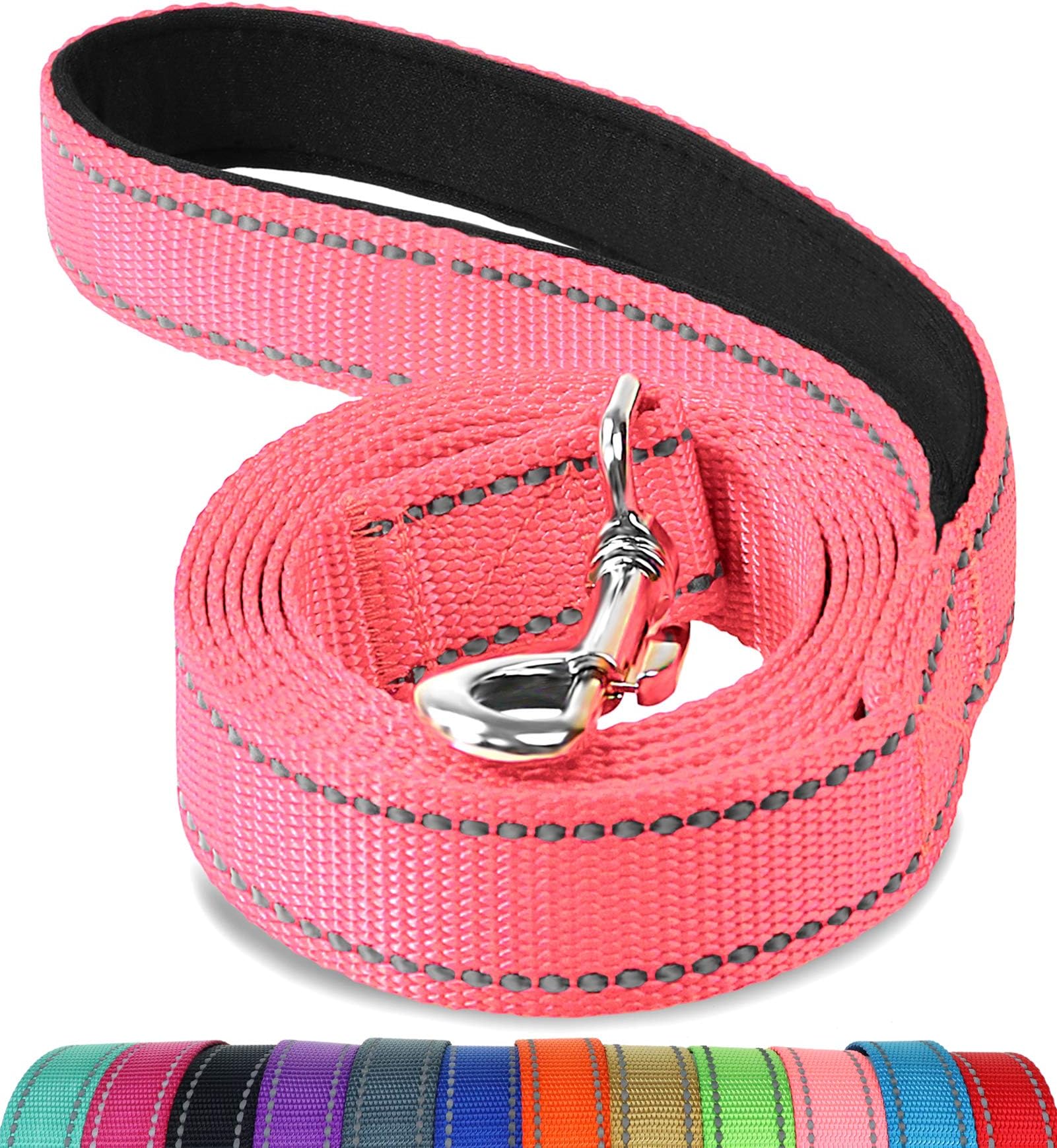 Joytale Padded Handle Dog Lead, Reflective Nylon Dogs Leads for Training,Walking Leash for Small, Medium Dogs, 1.2m × 2cm,Pink