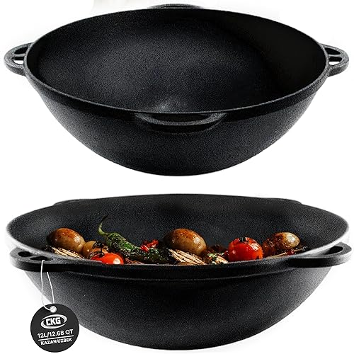 Kazan Uzbek Cast Iron Kazan for Plov Making Cookware Insulated Double  Handle Pan Wide Mouth Cast Iron Dutch Oven, Outdoor Cooking Frying Pot,  Lodge