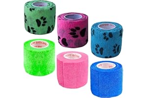 PRAIRIE HORSE SUPPLY 2 Inch Vet Wrap Tape Bulk (Blue, Neon Green, Neon Pink, and Black Paw Prints on Blue, Neon Green, Neon Pink) (Pack of 6) Self Adhesive Adherent Adhering Flex Bandage Grip Roll for Dog Cat Pet