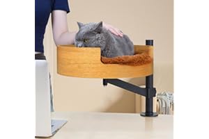 Cat Bed Desk with Built-in Wooden Basin and Cushion for Enhanced Comfort While Your Feline Friend naps or lounges