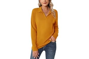 Romanstii Women's Knitted Collared Sweaters Long Sleeve V-Neck Polo Shirts Winter Pullover Tops