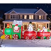 Pechfun 12FT Christmas Inflatables Outdoor Decorations, Christmas Train Inflatable with Santa Claus Snowman Gift Boxes, Blow Up Yard Decorations with Built-in LED Lights for Party Garden Yard Lawn