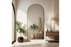 PexFix 71"x31" Black Full Length Modern Arched-Top Floor Mirror with Standing Holder Bedroom Dressing Mirror Arched Wall Mirror Standing, Leaning Hanging (Black)