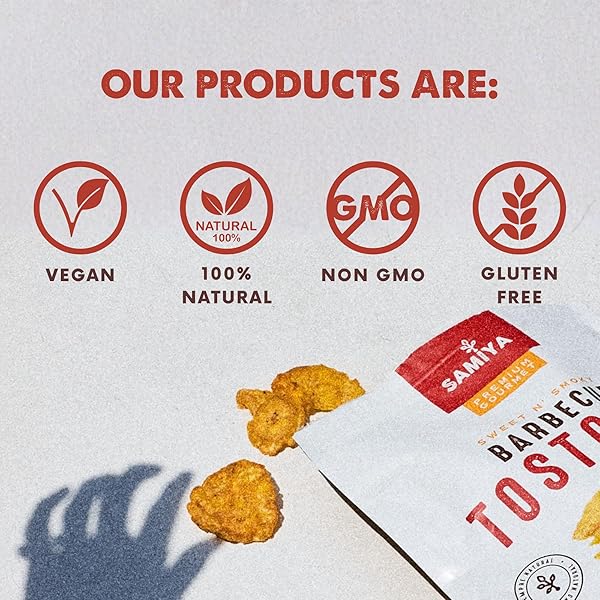 SAMIYA PLANTAIN CHIPS | BARBECUE | CRUNCHY TOSTONES SNACK | ALL-NATURAL, GLUTEN-FREE NON-GMO KOSHER OU | VEGAN & SOY-FREE | THIN CRISPY PLANTAIN CHIPS | NO ARTIFICIAL INGREDIENTS | LATIN FLAVOR | 5.3 OUNCE BAG