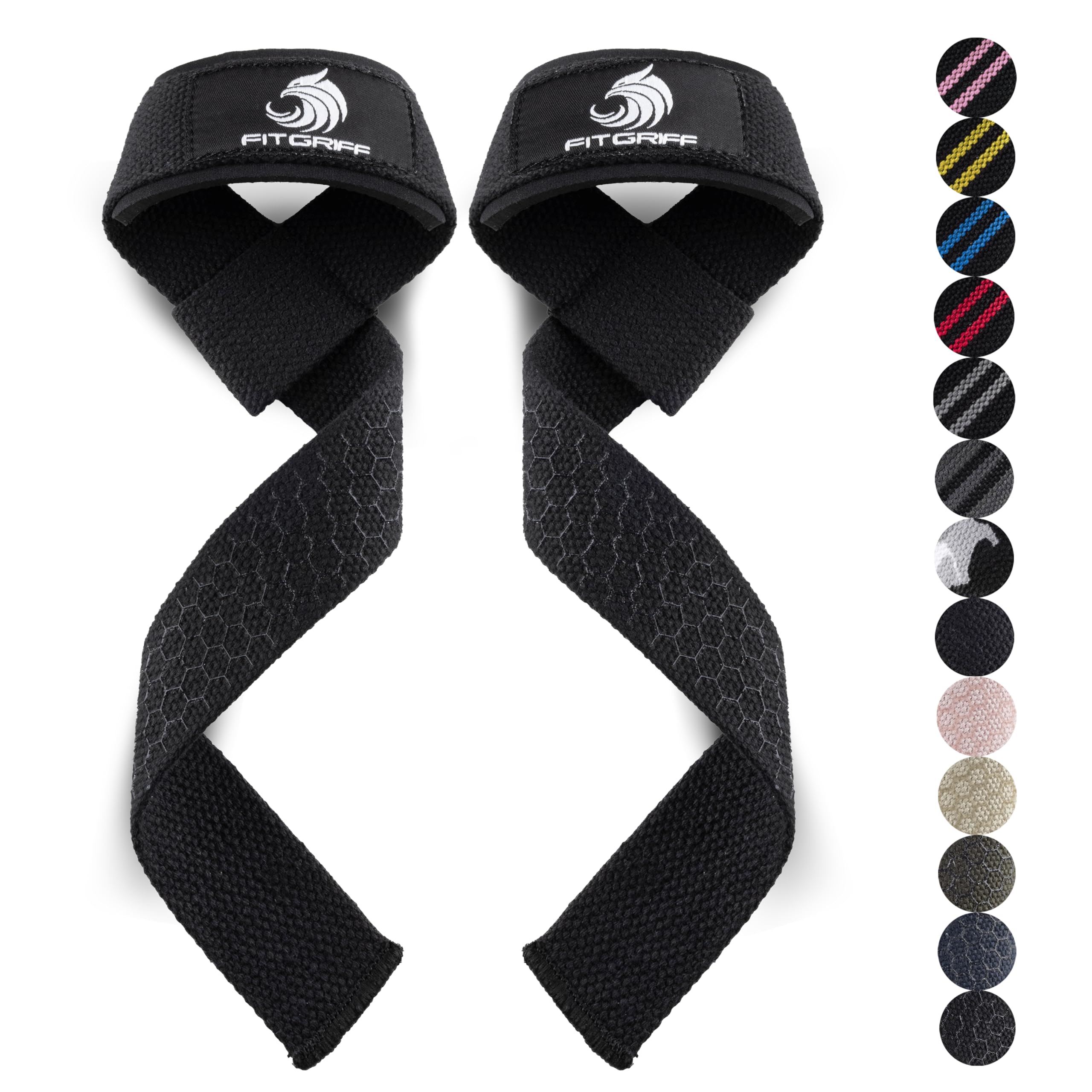 Fitgriff® Zughilfen (gepolstert) für Krafttraining, Bodybuilding, Fitness - Kreuzheben Gurte - Lifting Straps - für Frauen und Männer (Original Black, Silicone)