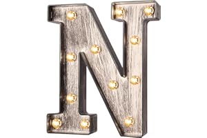 GLINTEE Light up Letters Silver Grey LED Marquee Letter Lights Sign for Cafe Wedding Birthday Party Christmas Lamp Home Bar Initials Decor - N