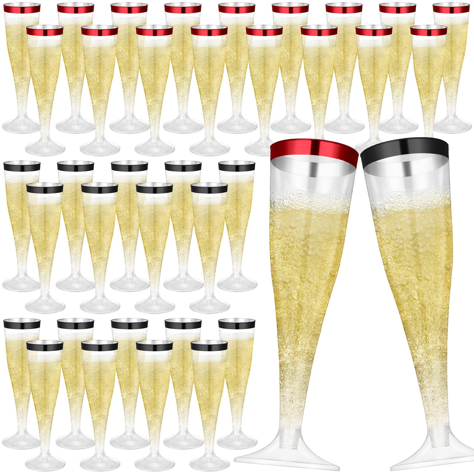 Photo 1 of Jingmore 36 Pcs Plastic Champagne Flutes 4.5 oz Clear Toasting Glasses Cocktail Cup Wine Disposable Champagne Glass for Halloween Christmas Patriot Wedding Birthday Party (Black,Red)