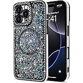 Lafunda for iPhone 16 Pro Max Case Glitter, Luxury Bling Sparkly Rhinestone Diamonds Cover Compatible with MagSafe for Women Girls Shockproof Protective Phone Case for iPhone 16 Pro Max 6.9", Black