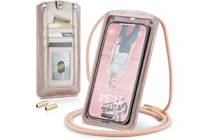 Casecond Small Crossbody Bag Cell Phone Purse for Women Men Leather Mini Shoulder Bag Wallet Case with Card Holder Slot Necklace Lanyard for All Smartphones iPhone Samsung Google up to 7.3" Rose Gold