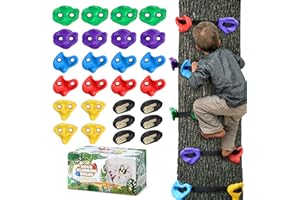 TOPNEW 20 Ninja Tree Climbing Holds for Kids Climber, Adult Climbing Rocks with 6 Ratchet Straps for Outdoor Ninja Warrior Obstacle Course Training