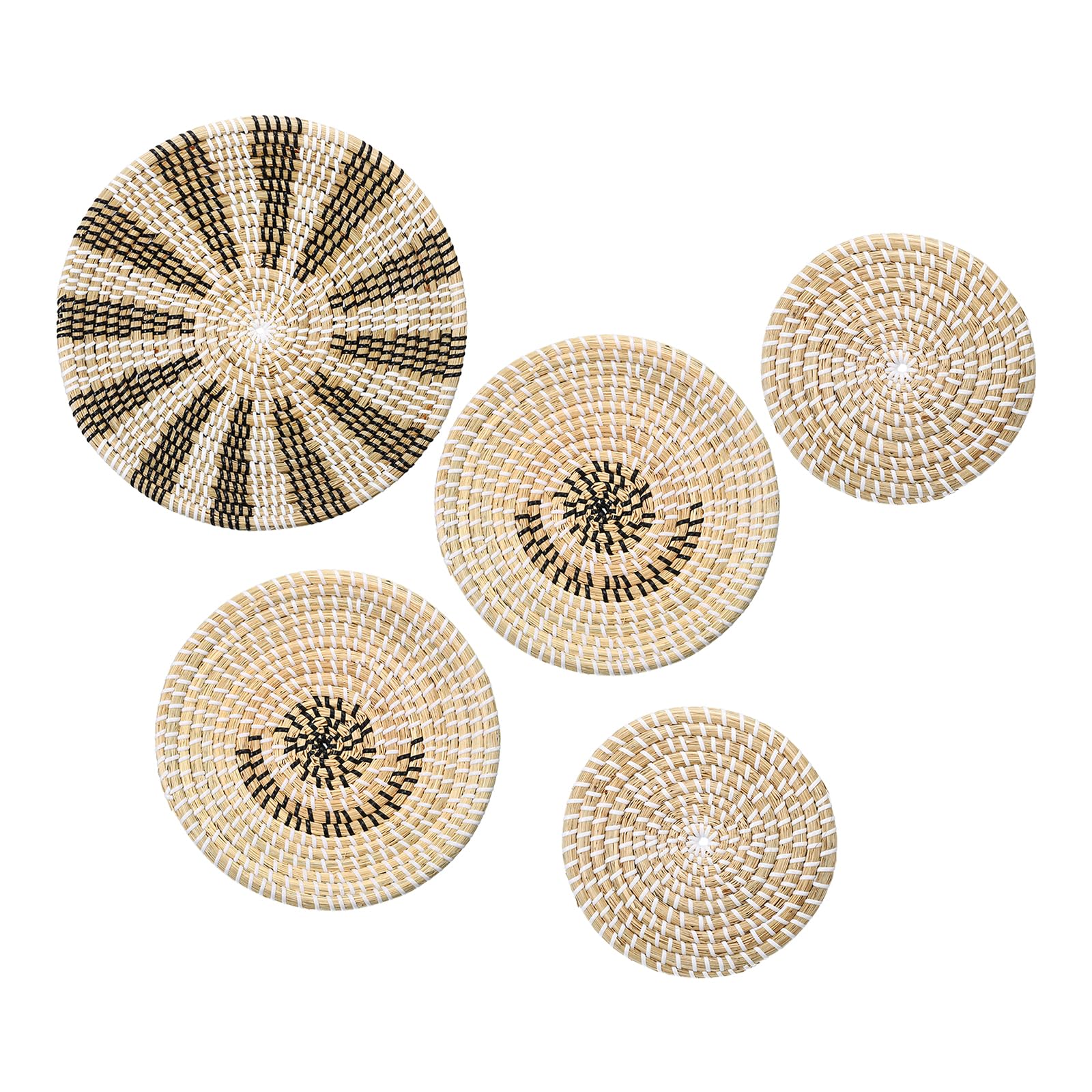 Uxcell Bohemian Woven Wall Basket Decor Set, Straw Wall Decor, Wall Hanging Decor, Wicker Wall Decor (5pcs)