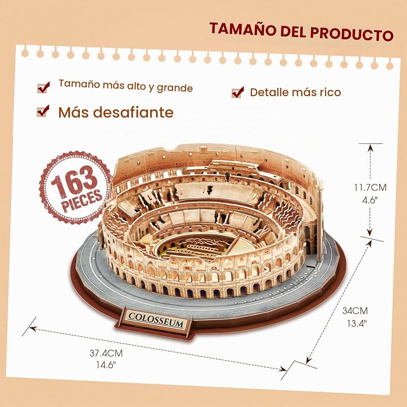 Puzzle 3D Coliseo Roma, Maquetas de Edificio 163 Piezas
