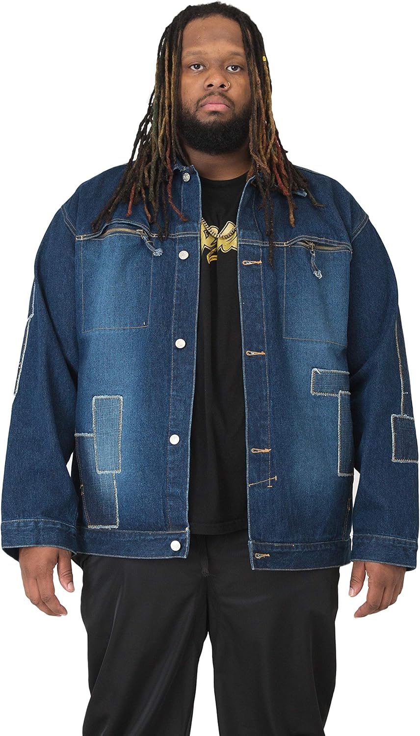 patchwork denim jacket mens