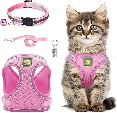 Grantop Cat Harness and Lead Set Adjustable Reflective Mesh Vest for Cats