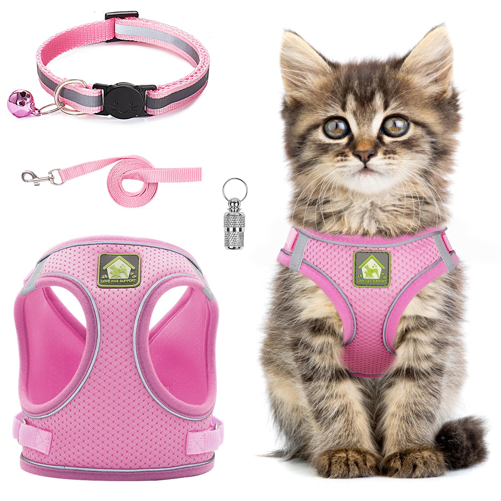 Cat Harness and Lead Set,Adjustable Reflective Stripe Cat Kitten Walking Vest with Leash Cats Collar,Escape Proof Soft Mesh Vest Harness and Lead for Small Medium Cats Pets Walking