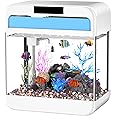 Fish Tank Aquarium 2.2 Gallon with Adjustable 3 Color Light Bead Self Cleaning 3 in 1 Pump with Filteration, Oxygenation, Water Circulation Triple Function, HD Heat Bending Glass, Leak-Proof Base