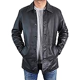 STOREJEES Mens Classic Winter Leather Car Coat 3/4 Length - Button Up Real Lambskin Long Jacket