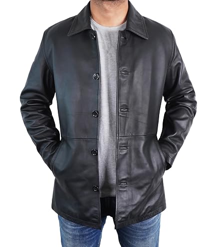 mens leather coat - dean winchester jacket - leather car coat men