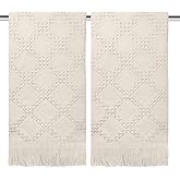 Xkdamai 2 Pcs Decorative Boho Hand Towels Bathroom 14X30 100% Cotton Turkish Absorbent Soft Cute Face Bath Towel Set for Farmhouse Boho Bathroom Kitchen Decor Hotel Spa Guest Tea Gift (Beige)