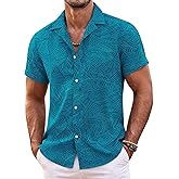 COOFANDY Mens Hawaiian Shirt Short Sleeve Floral Button Down Shirts Tropical Summer Beach Shirts Camp Collar Shirt,Lake Green-Leaf,3X-Large