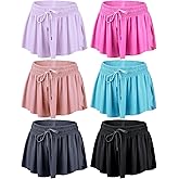 Didaey 6 Pcs 2 in 1 Flowy Running Shorts with Pockets Butterfly Gym Shorts Summer Women Workout Yoga