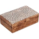 Ajuny Wooden Jewelry Box with Celtic Design Carving White Brown Handmade Decorative Storage Chest Keepsake Memory Trinket Holder Multipurpose Organizer Gift for Women & Men 8x5 Inch