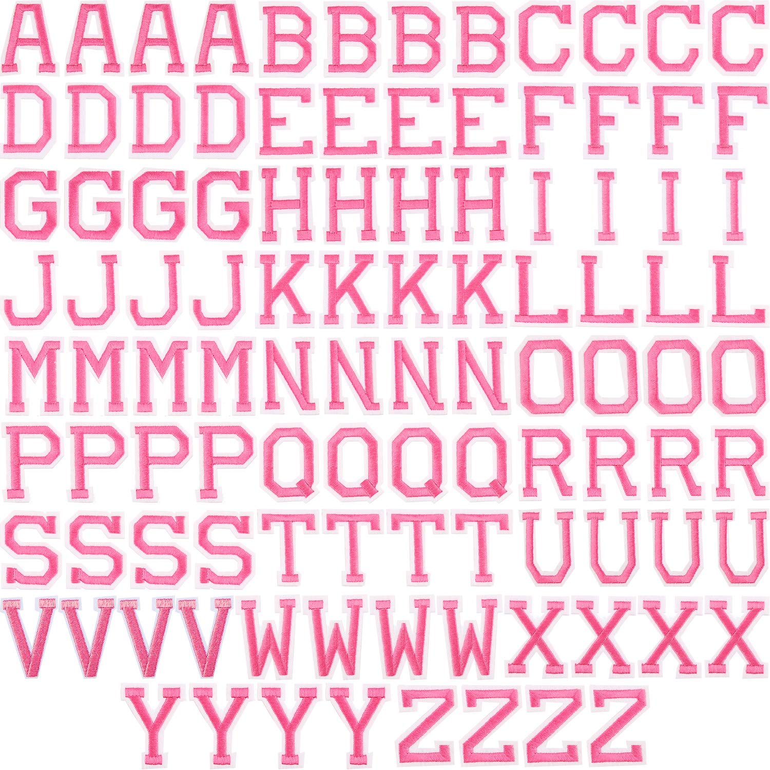 Photo 1 of 104 Pcs Iron on Letter Alphabet Fabric Patches with Ironed Adhesive Embroidered Decorate Repair A-Z Letter for Bulletin Board School T-Shirts, Jeans, Jackets, Socks, Bags, DIY(Pink)