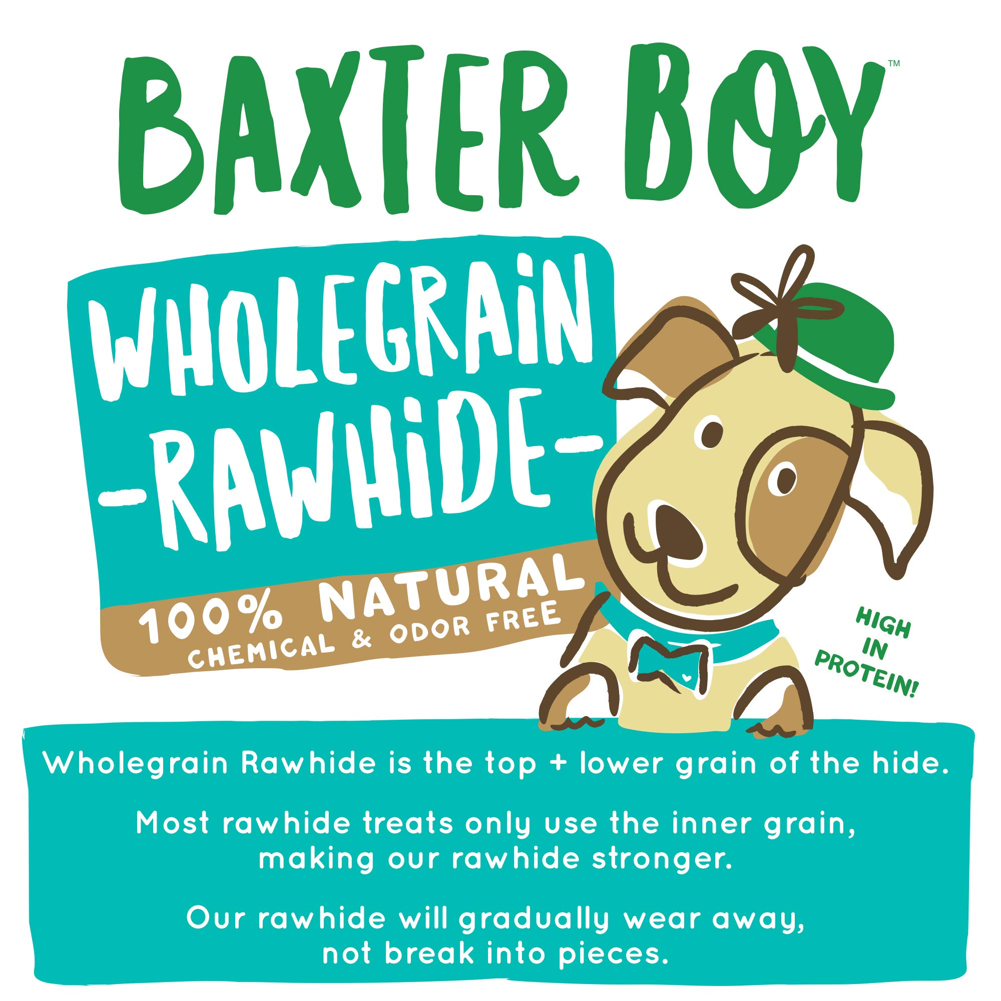 Baxter Boy Premium Rawhide Roll for Dogs Natural Chews Extra Thick Treat – Large 8”– 9” (4 Pack)