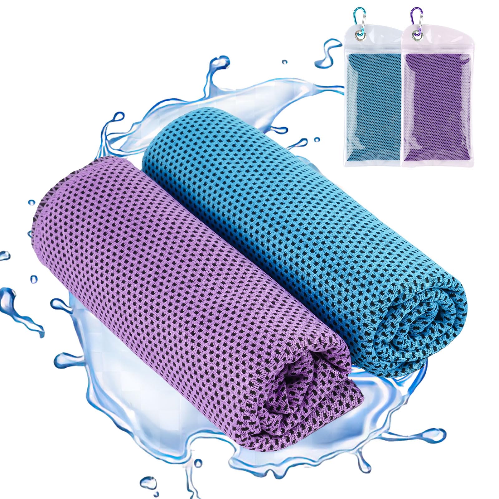 Svalor Cooling Towel, 2 Pack Soft Breathable Cool Towels, Microfibre Sweat Towels (100x30cm), Quick Dry Gym Towel, Ice Towel for Work Out Sports Travel (Blue/Purple)