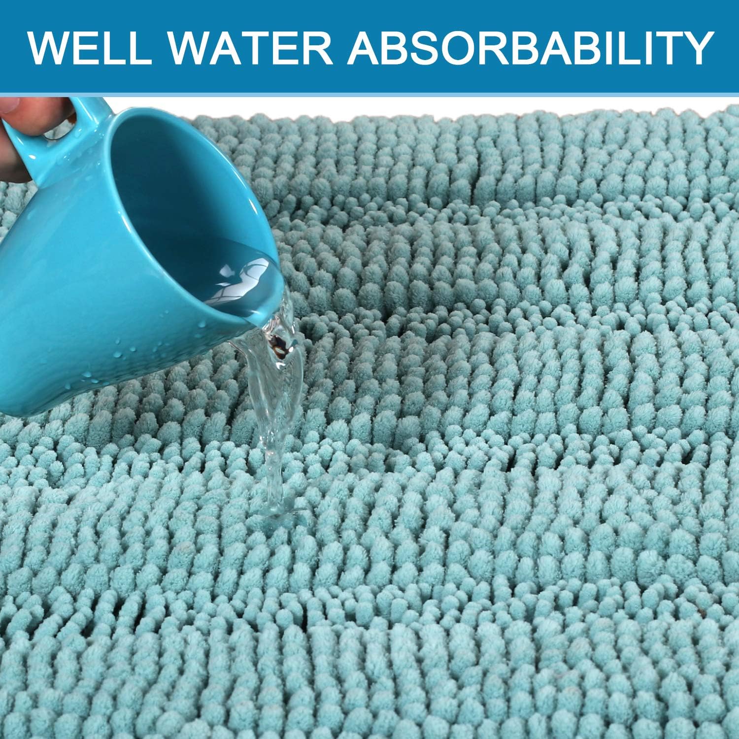Bathroom Rugs Bath Mats Striped Shag Chenille Bathroom Rug Toilet Sets Non Slip Water-Absorbent Dry Fast Soft Microfiber Bath Contour Mat(47"x 17" and 20" x 20" U Shape, Black): Home & Kitchen