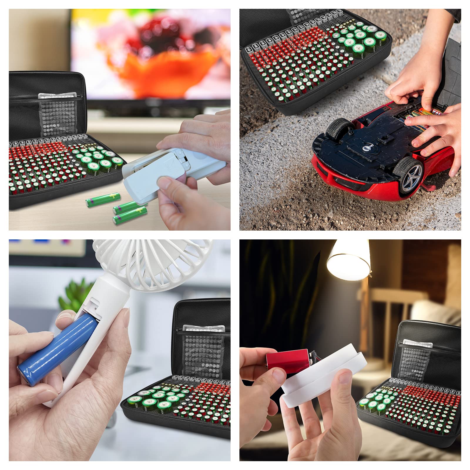 Kixda Batteriegehäuse, 250+ Steckplätze, große Organizer-Aufbewahrungsbox, Halterung für 2 A, 3 A, 4 A, C, D, 9 V, 3 V Lithium-Knopfbatterien (inklusive Tester, ohne Batterien) 2