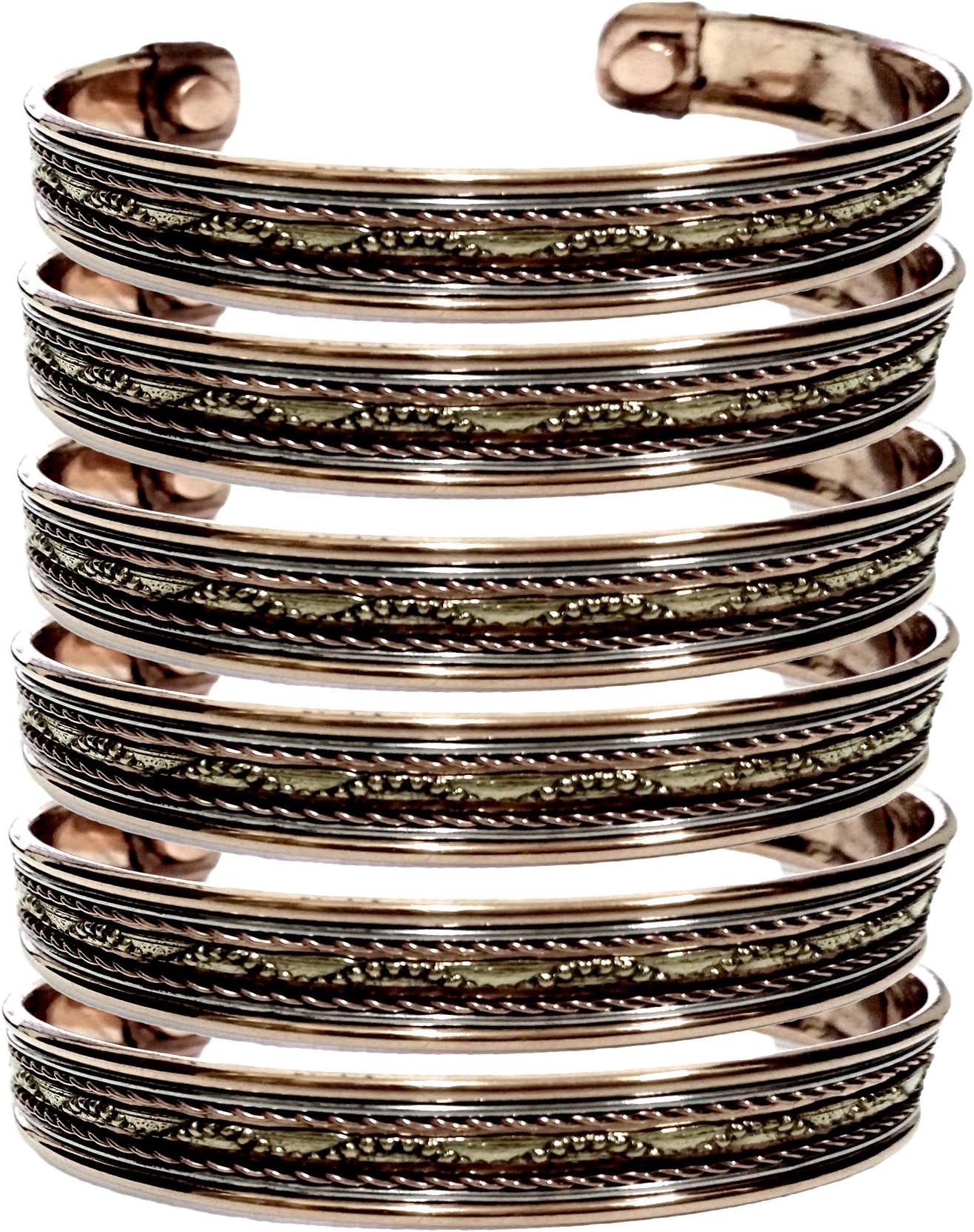 YADAV HANDICRAFTS Pure Copper Bedded Design Magnetic Therapy Golf Cuff Wrist Bangle for Unisex Pattern Women's Men's Spiritual Yoga Jewelry Arthritis Pain Healing Magnetic Health Pack of