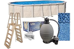 Lake Effect Pools 'Fallston' 18' x 33' Oval Above Ground Swimming Pool | 52" Height | Steel Sided Walls | Bundle Kit | Boulder Swirl Liner | A Frame Ladder | Sand Filter System w/Pump | Skimmer