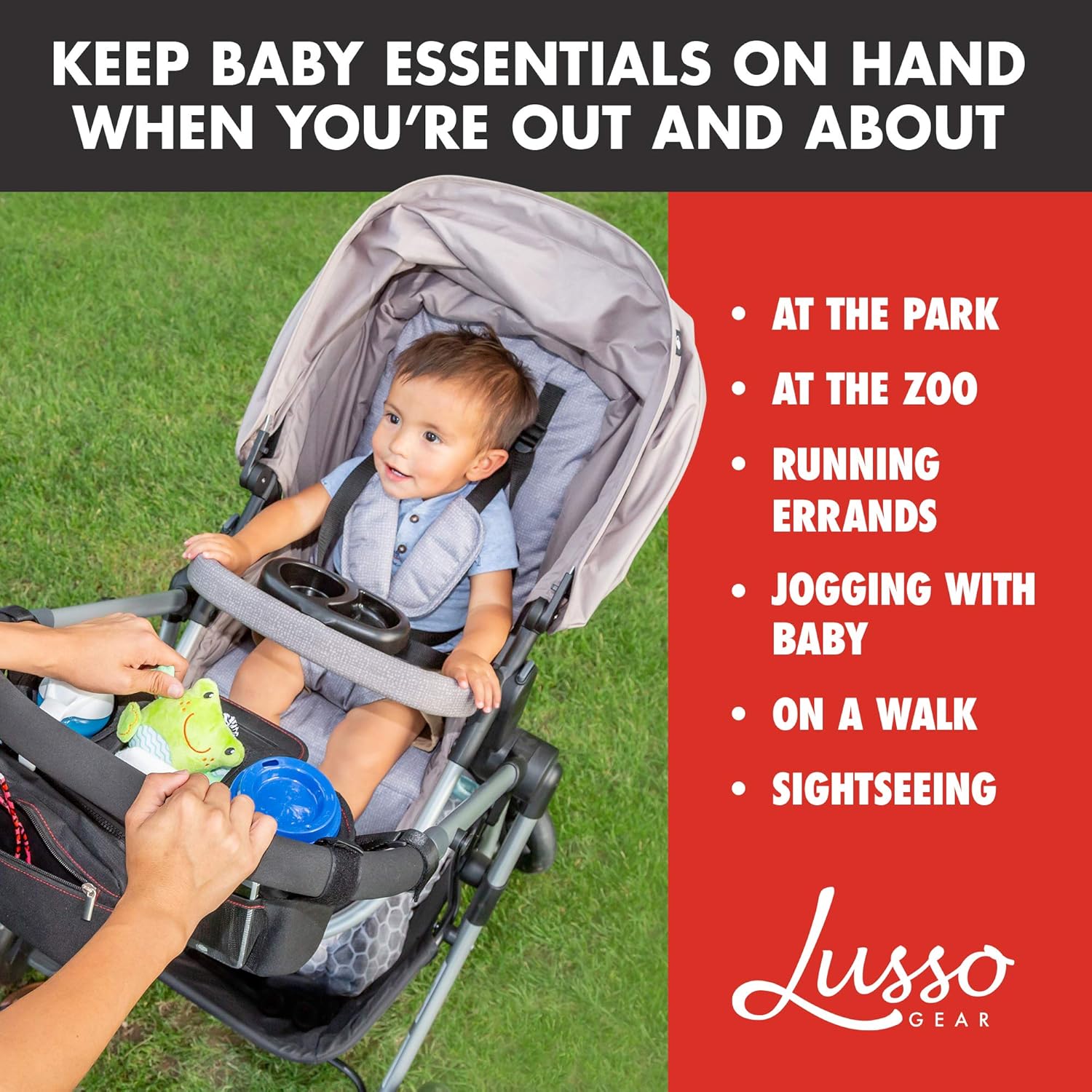 Lusso Gear Stroller Organizer With Cup Holders | Fits All Strollers | Stroller Accessory for Baby Storage On the Go | Stroller Caddy With Multiple Storage Sections | Secure Fit Won’t Slip or Slide: Home Improvement