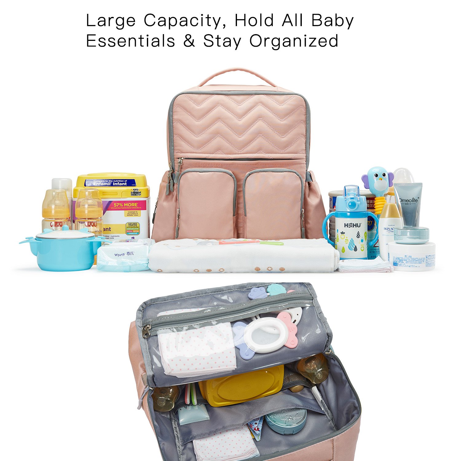 JOYNCLEON Baby Diaper Bag Waterproof Travel Backpack Large Capacity Nappy Tote Bags, Stroller Straps Changing Pad Included, Durable Stylish Multifunctional (Pink)