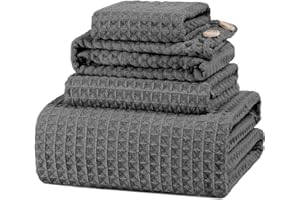 MAOPAOBEAUTY Waffle Bath Towels Sets of 4 Pcs for Bathroom Bath Towels Hand Towels Wash Cloths and Hair Towel Set Microfiber Bath Towels Oversize Quick Dry Lint Free Towel Set 70 x 35 in 4 Pack(Gray, Waffle Weave)