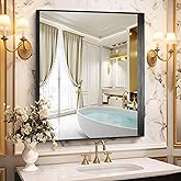 CIRCUMI Black Bathroom Mirror, 30"x36" Rectangular Mirror with Deep Metal Frame, Brushed Finish, Tempered Glass, Mirror for Wall, Oversink, Bedroom, Installed Vertically/Horizontally, Crystal-Clear