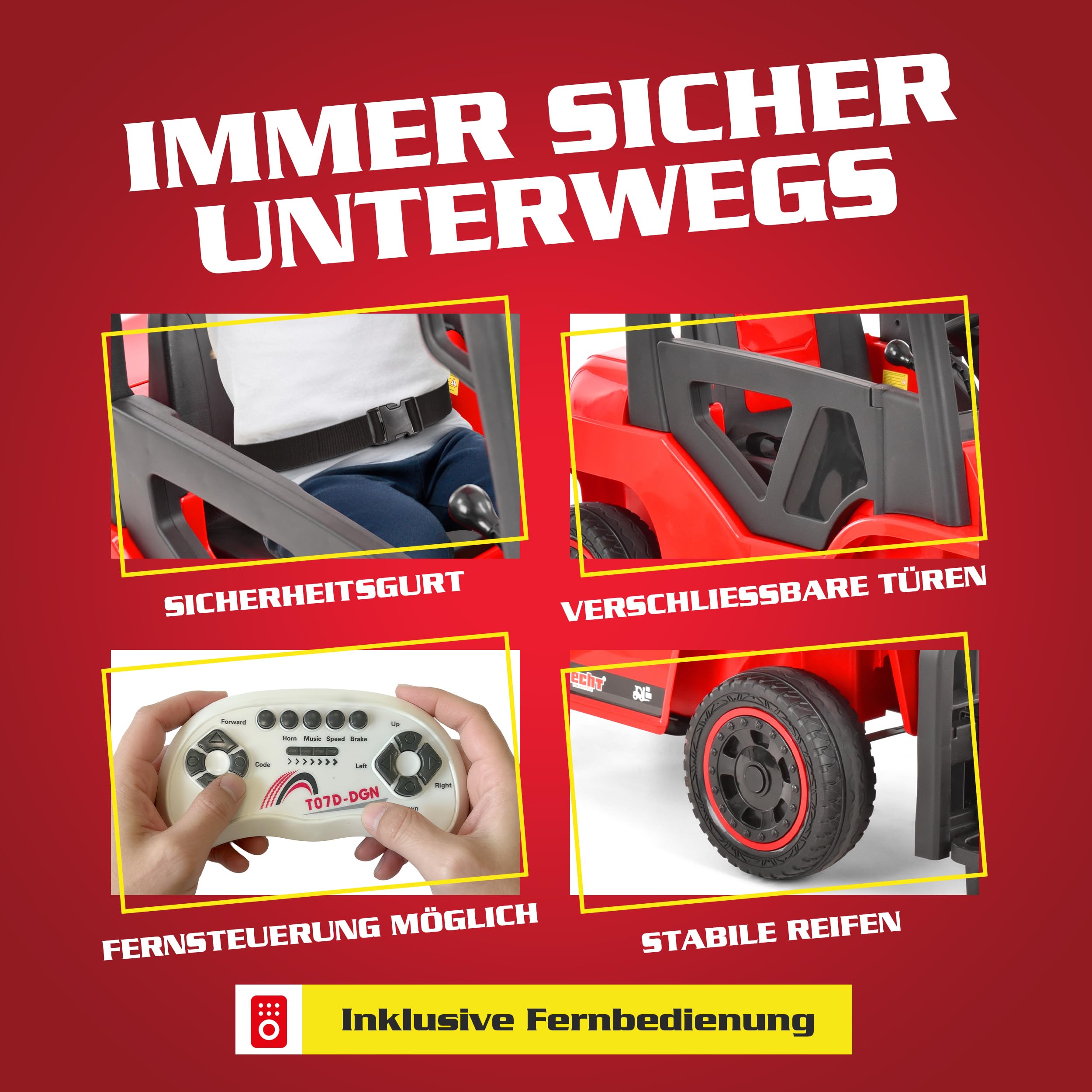 HECHT Kinder Elektro Gabelstapler 12V rot mit Fernbedienung 4