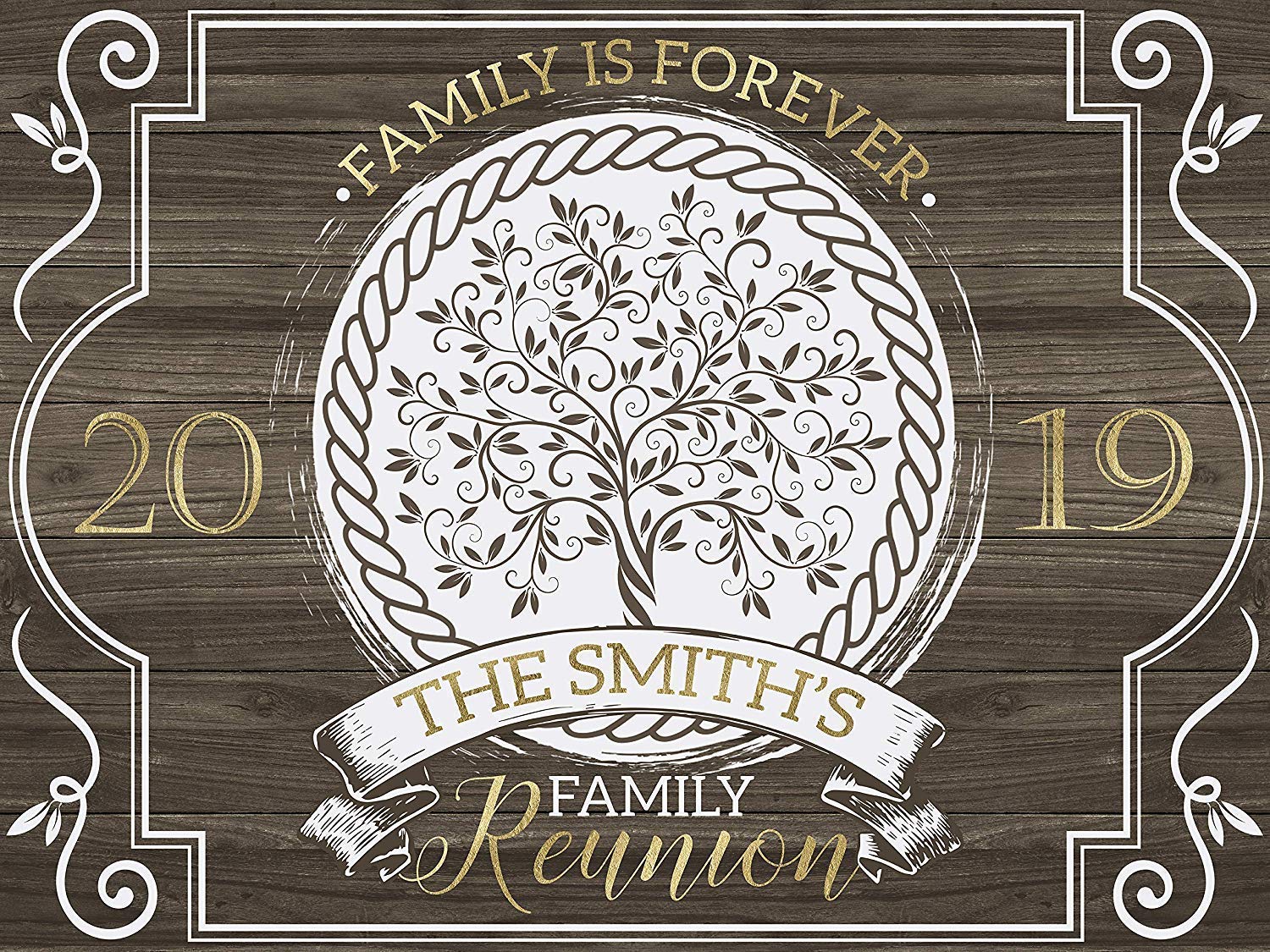 Wooden Background Family Reunion Party Banner Sizes 24x18 36x24